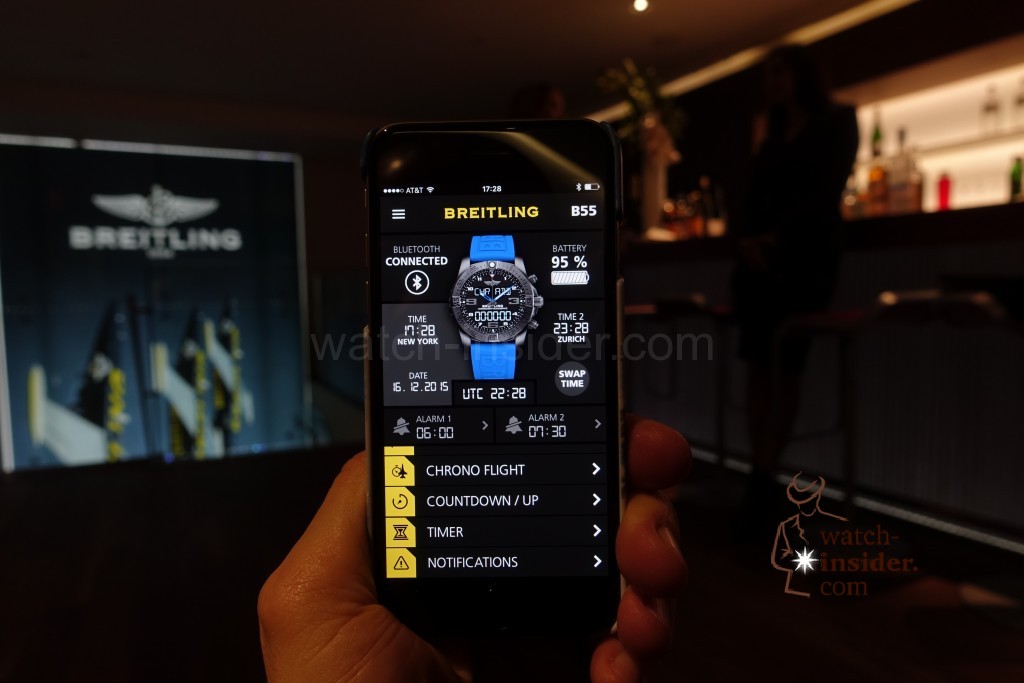 Breitling Exospace B55 Connected: The main screen of the B55 application