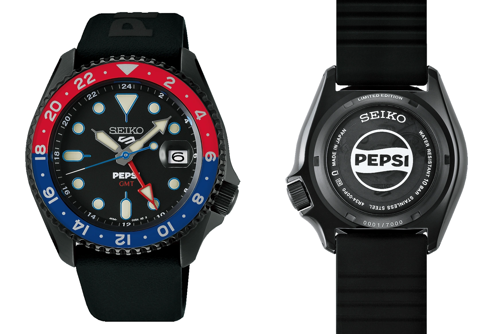 Seiko 5 Sports x Pepsi Limited Edition SSK047 front and back